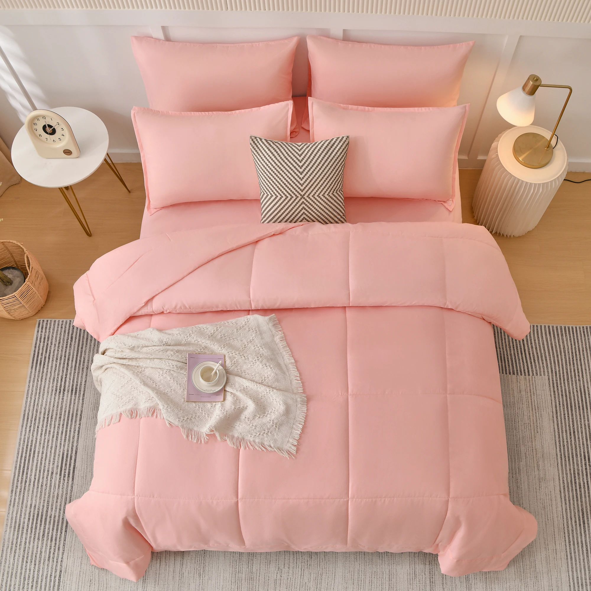 

7 Pieces Comforters Queen Size Bed All Season Bedding Sets Bed in a Bag with Comforter, Sheets, Pillowcases & Shams, Pink