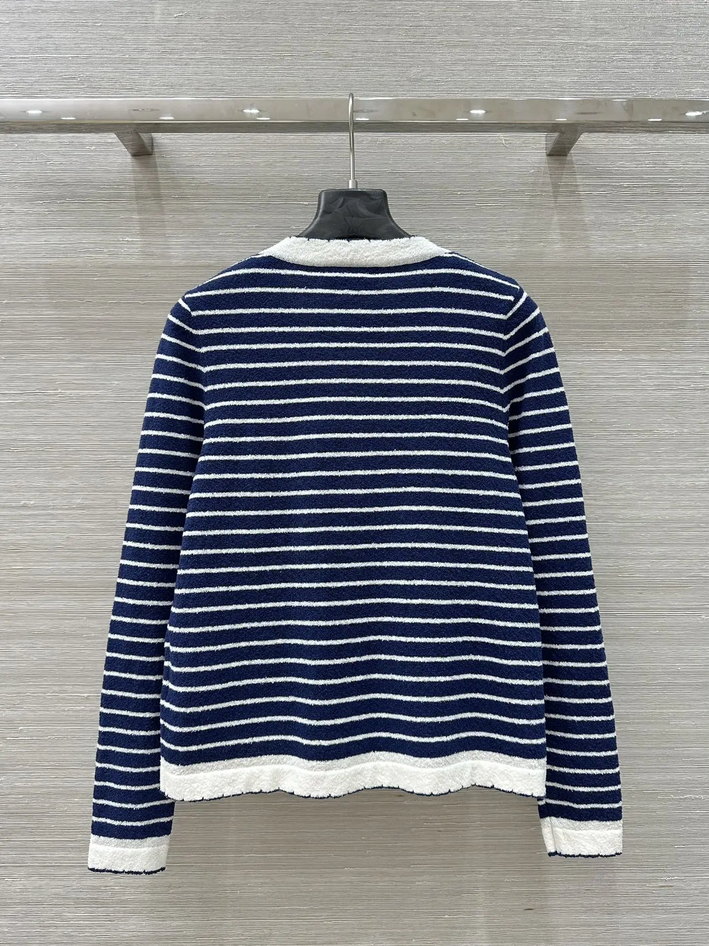 

2025 Summer New Women's Navy Style Striped Knitted V-neck Cardigan Towel Embroidered Round Neck H-Shaped Look Slim WYY-102