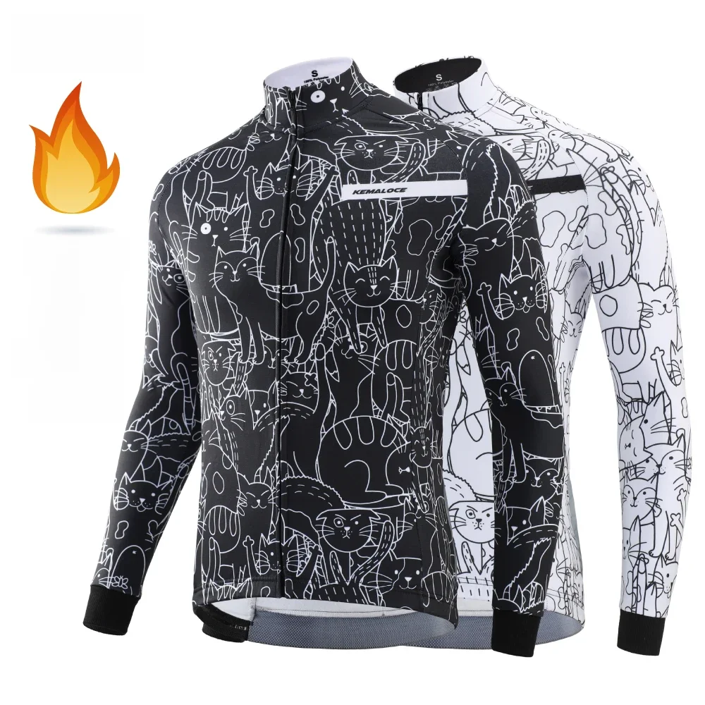 AliExpress NONE KEMALOCE Winter Cycling Jackets Men Fleece Long Sleeves High End Bike Jackets Black&White Thermal Fabric MTB Bicycle Clothing