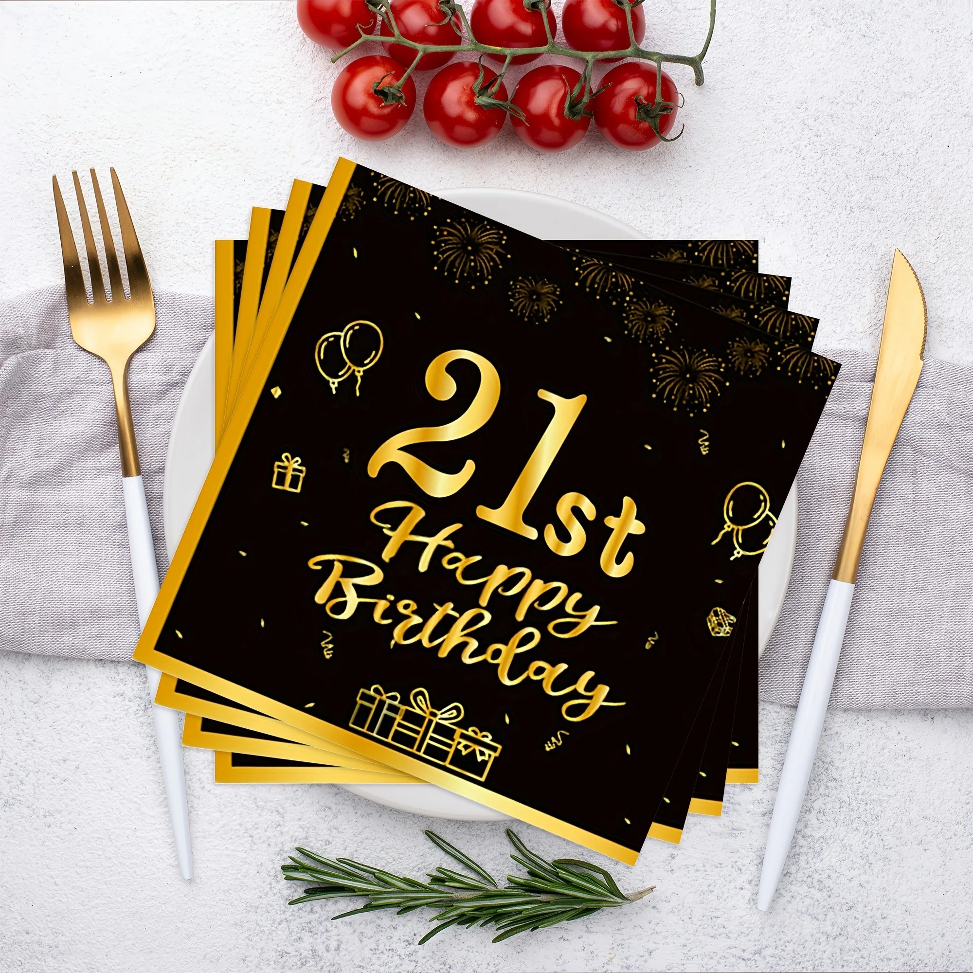 Glücklicher 18., 21., 30., 40., 50., 60. Geburtstag, schwarze und goldene Servietten, 20 Stück, Party-Servietten, 70. Geburtstag Servietten, Alles Gute zum 50. Geburtstag – Detail 5