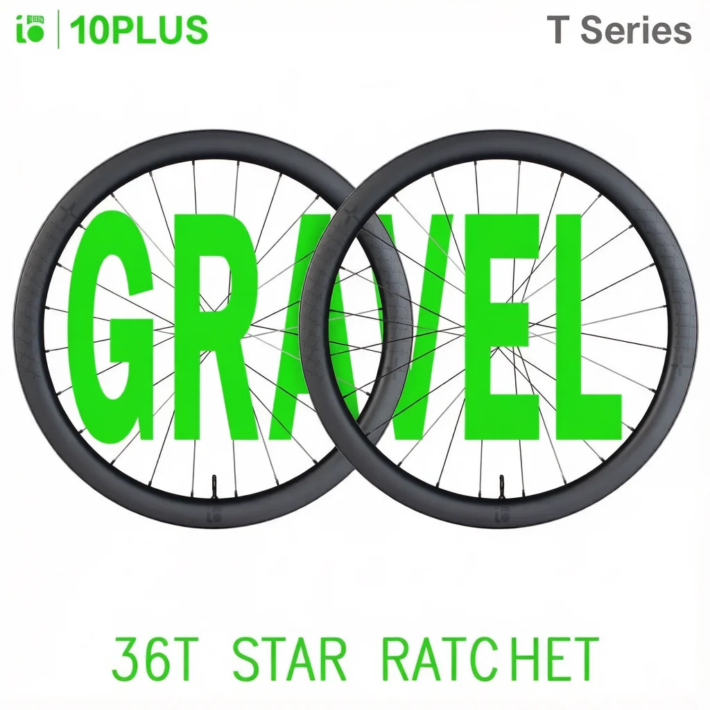 Koła szosowe/gravelowe karbonowe 10PLUS 700C, do hamulców tarczowych, Tubeless Ready, piasta z mechanizmem zapadkowym 36T, oś przelotowa 12x100 12x142, 45mm. — 2