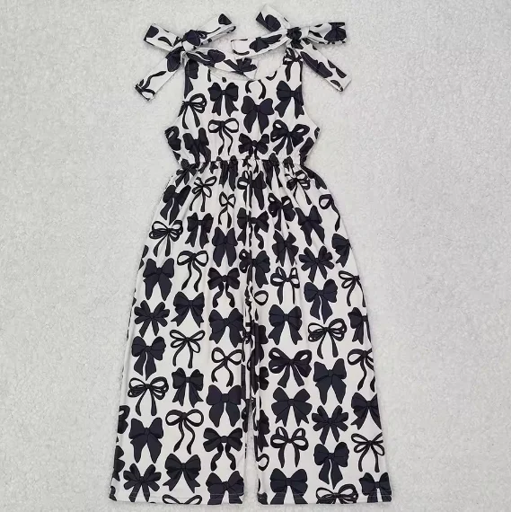 

Hot Sale Baby Girls Jumpsuits Black Bows Straps Pants Jumpsuits Boutique Kids Designer Clothes Girls Jumpsuits Onesie Wholesale