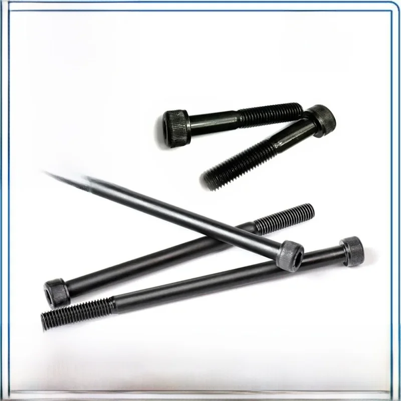 1/10 Stück M3 M4 M5 M6 M8 schwarzer Stahl der Güteklasse 12,9, verlängert, langer Innensechskant, Innensechskant, Halbgewinde-Schraube, 30–300 mm