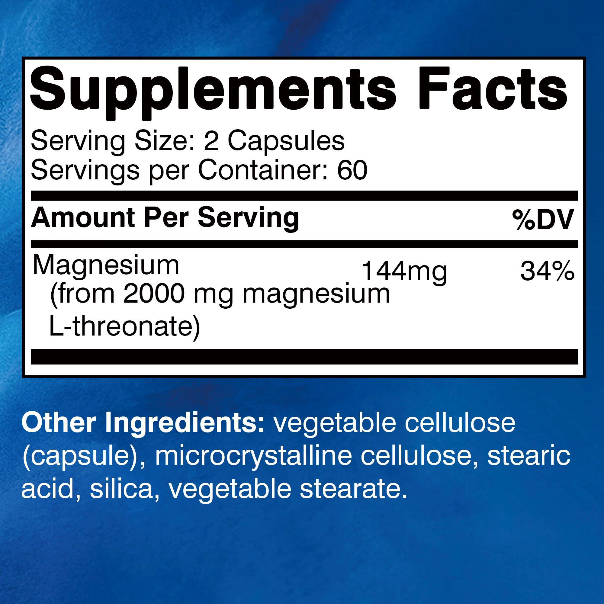 Magnesium L-threonate Capsules - Supports Focus, Memory & Learning, Brain Health, Supports Quality of Sleep - 120 Capsules