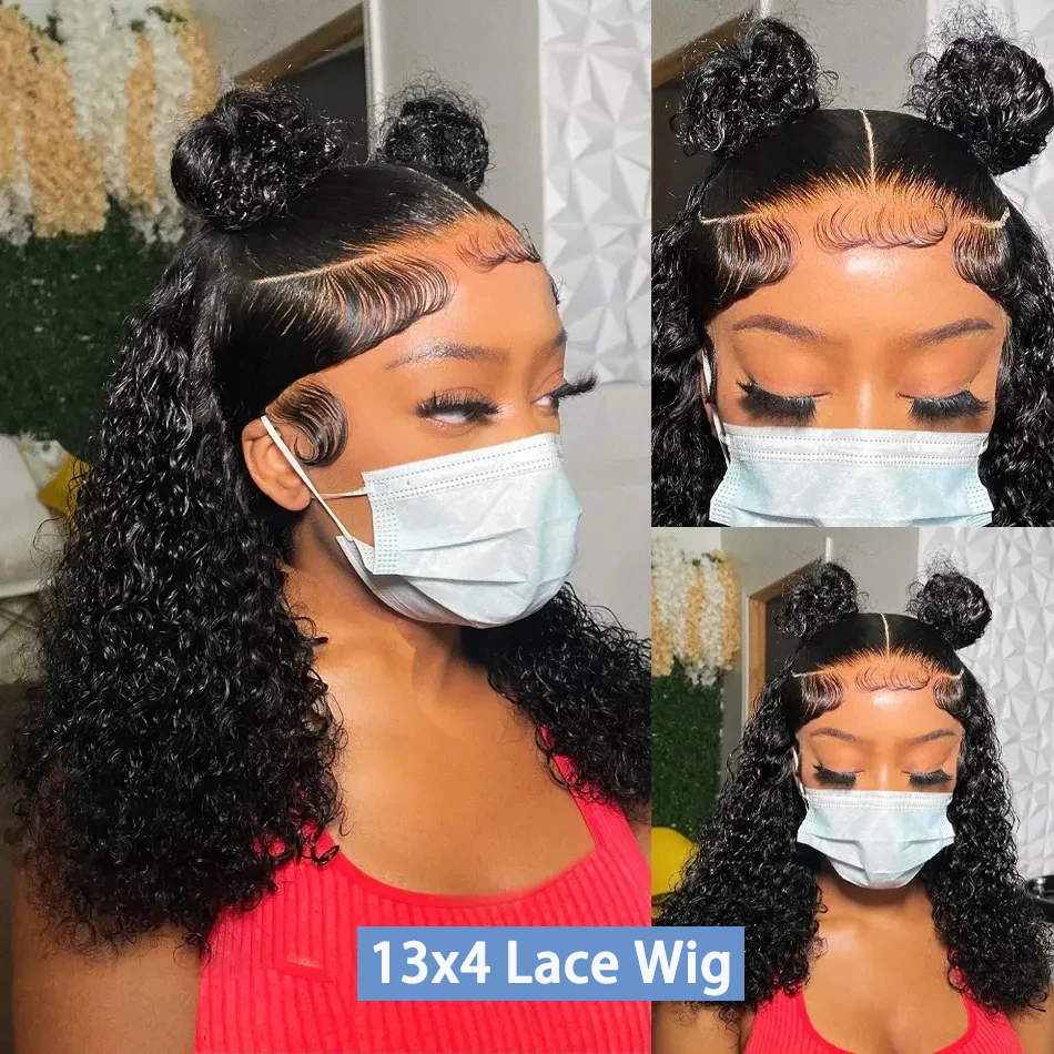 Deep Wave Lace Bob Wig 13x4 Lace Front Wig Curly 4x4 Human Hair Transparent Lace 200 Density Short Lace Frontal Wigs Brazilian