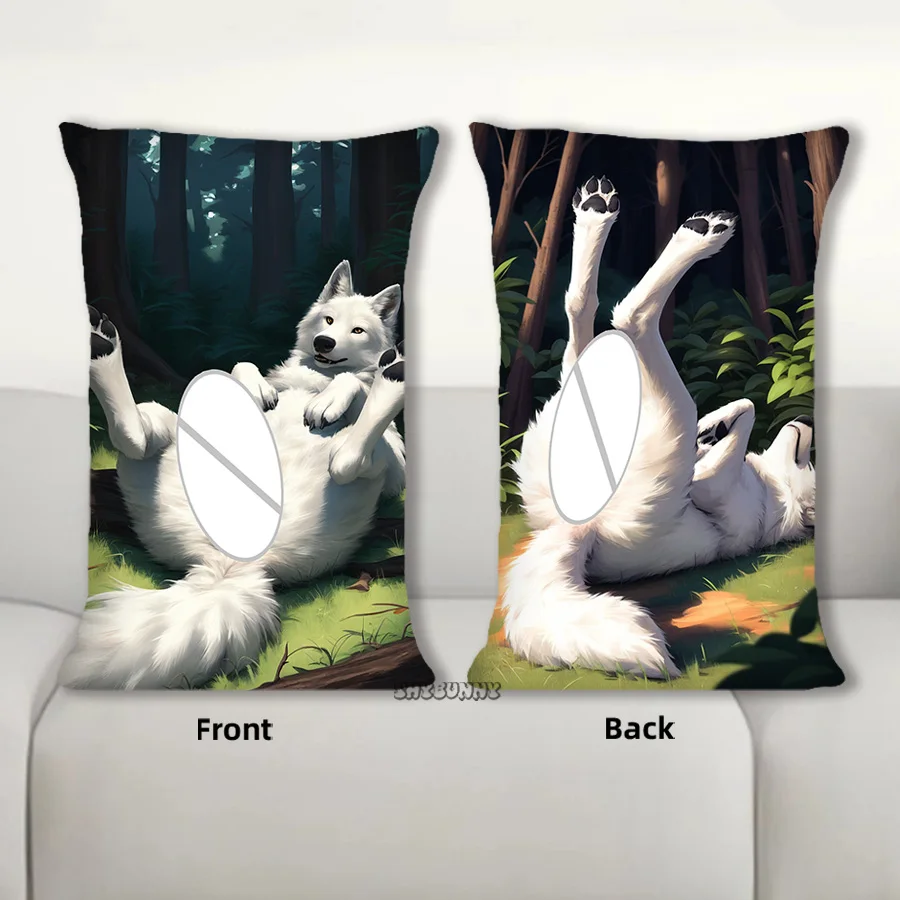

Dakimakura Anime White Wolf Furry Body Pillow Cover Sofa Cushion Double-Side Print Throw Pillow Case 40X60cm