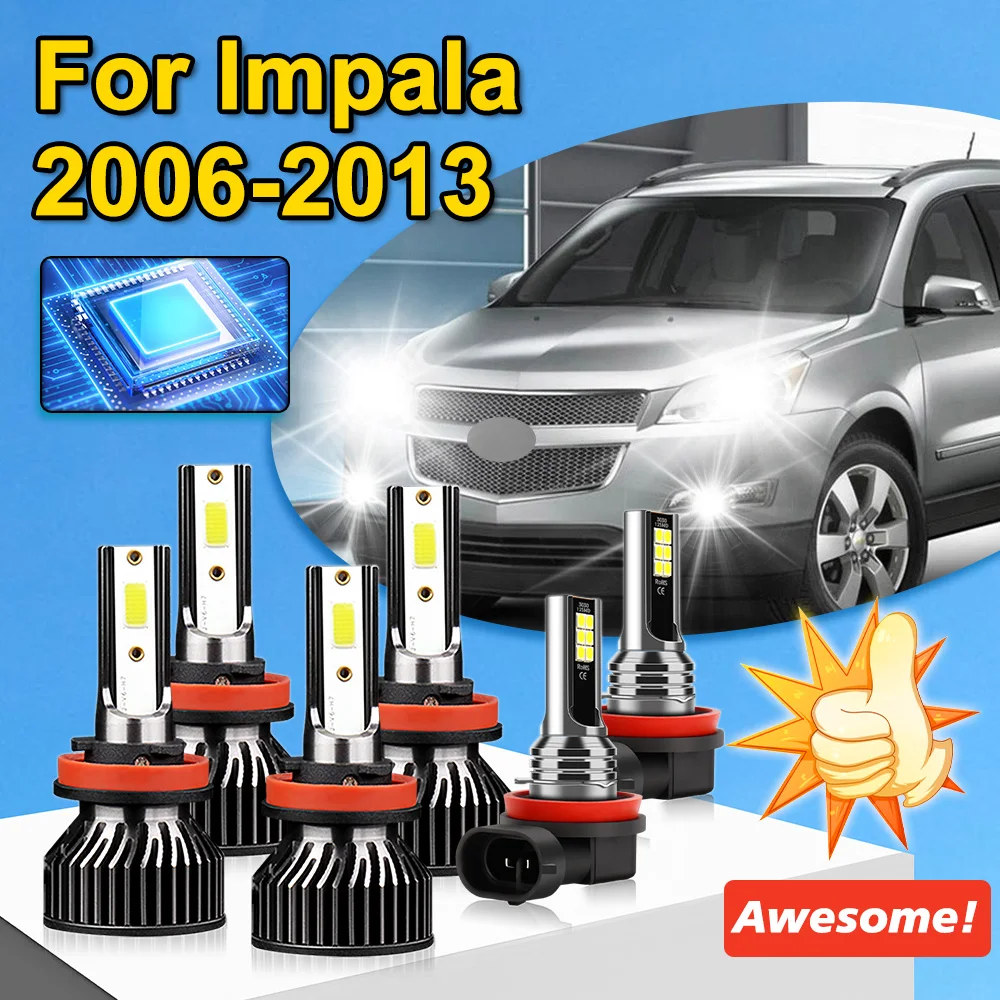 

4/6 шт. светодиодные лампы для автомобильных фар Turbo24000Lm CANBUS Lights H11 дальний ближний свет + H11 противотуманные фары 6000K для Impala 2006-2013