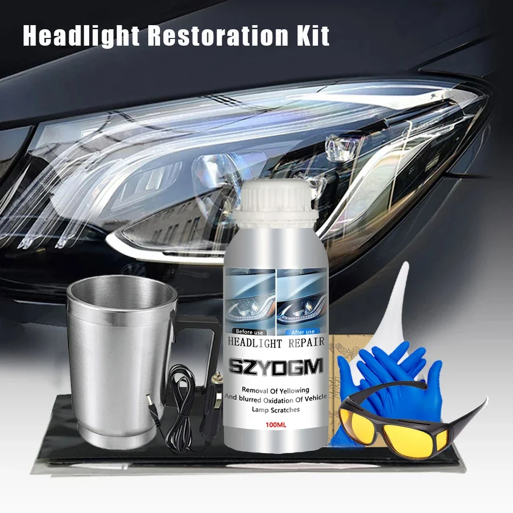 Kit de Restauration et Polissage de Phares de Voiture, Accessoires Auto, Kit de Réparation de Phares, Polissage Anti-Rayures, Nettoyage, Entretien, Rénovation, Polymère Liquide pour Phares de Voiture