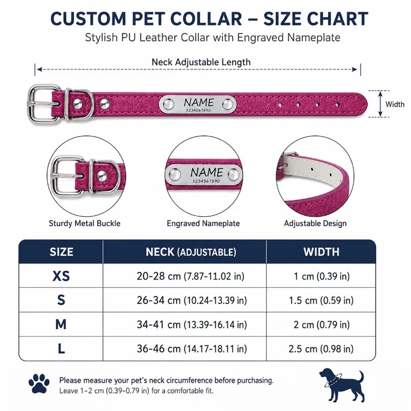 Collar personalizado PU reflectante ajustable para perros y gatos - imagen 3