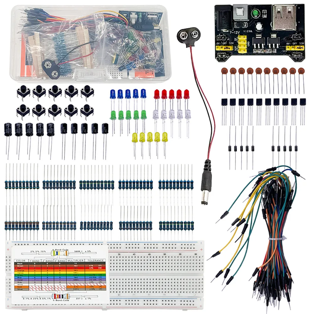 Electronic DIY Basic 830-Hole Breadboard Kit for arduino UNO R3,LED Resistor 9V Cable Wire for Electronic Fun Kit