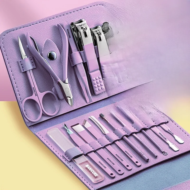 Ensemble de manucure professionnel 12/16 pièces, Kit complet de pédicure en acier inoxydable avec étui Portable en cuir, idée cadeau