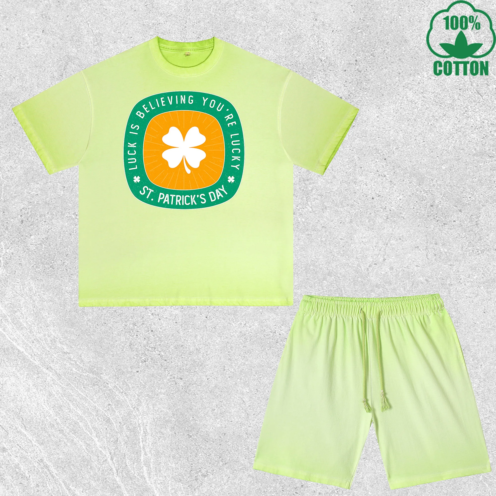 

Happy Saint Patrick Printed Dirty Wash T-Shirt Shorts Set Multicolor Combo Loose Trendy Fashionable 100%Cotton Short Value Pack