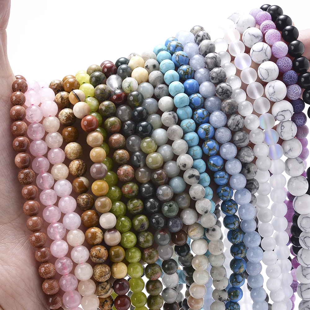 Natural Stone Tiger Eye Turquoises Crystals Agates Amazonite Lava Jaspers Quartz Bead For Jewelry Making DIY Bracelet Necklace