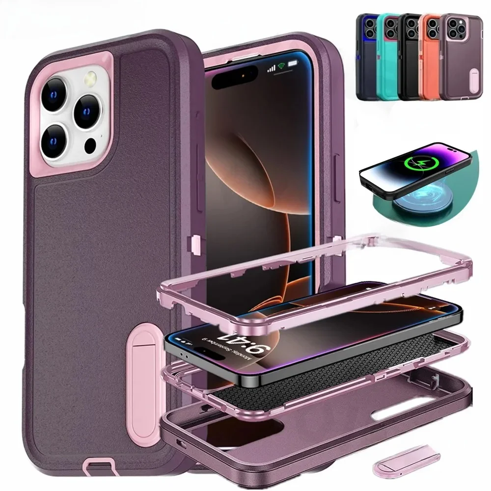 Coque pour iPhone 17 Pro Max 16 15 Pro Max 14 Pro 13 12 11, robuste, Absorption des chocs, protection complète du corps, en caoutchouc de Silicone