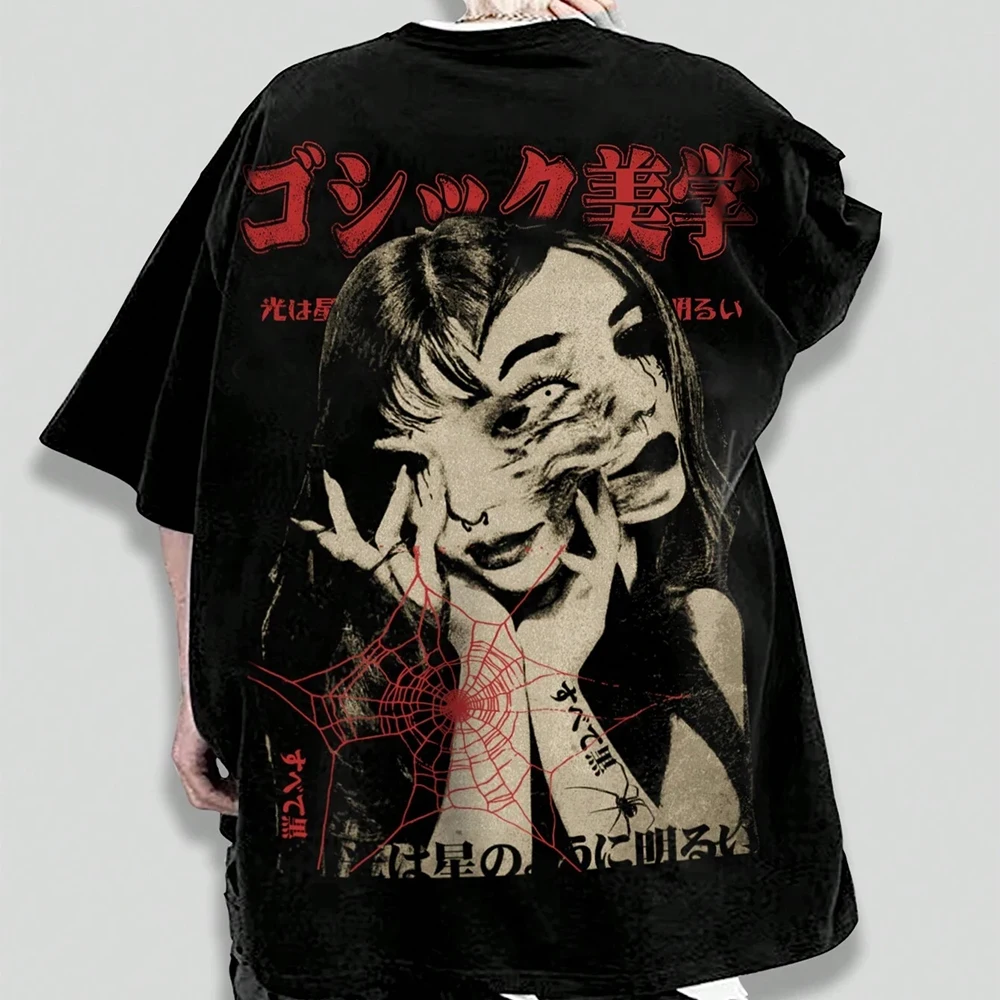 Japan Anime Graphic 3D Printed Oversized Horror Anime T-shirt Unisex Men Women  Harajuku Gothic Short Sleeved Round Neck Top