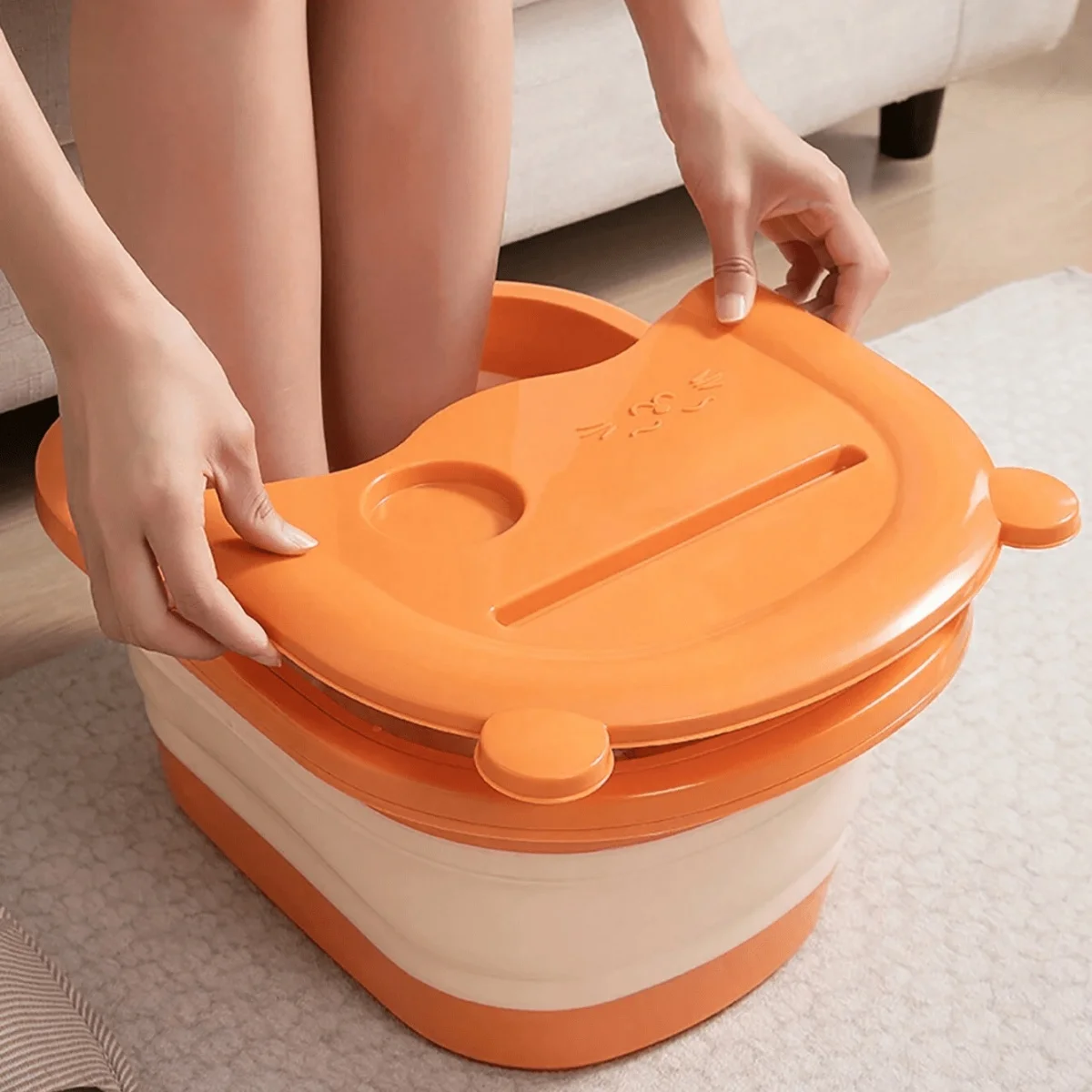 1 Foldable Handheld Foot Soaking Bucket, Home Portable with Lid, Insulated Foot Bath