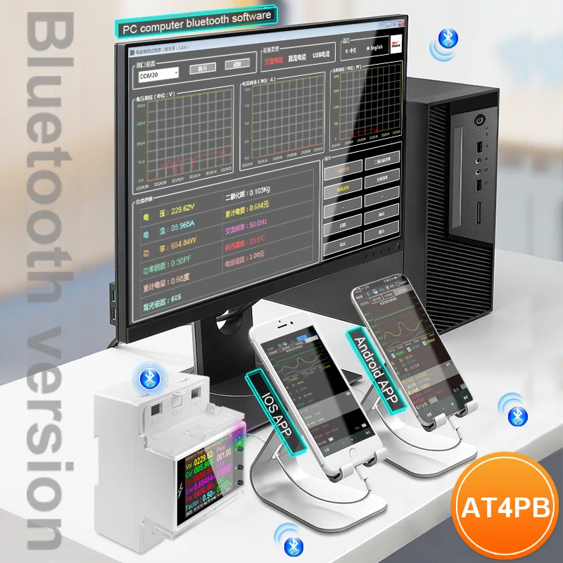Imagem -03 - Medidor de Trilho Din com Monitor ac Corrente de Tensão Fator de Potência Frequência Kwh Energia Elétrica Volt Amp para App 100a 12 em 220v 110v