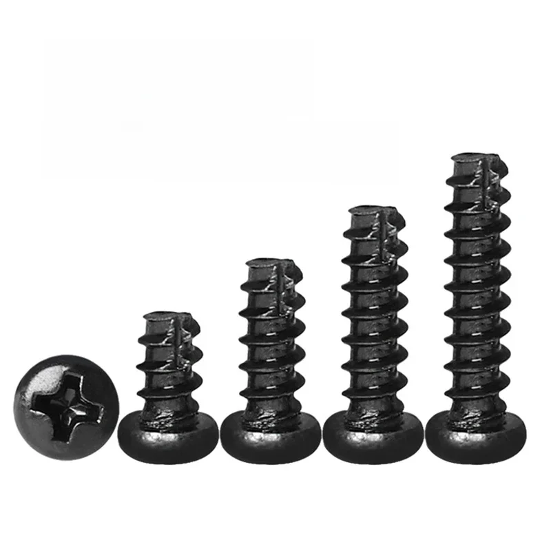 Vis à bois autotaraudeuses à tête ronde M2 M2.3 M2.6 M3 M4 M5 PT, coupe à queue Phillips croisée encastrée en acier zingué noir