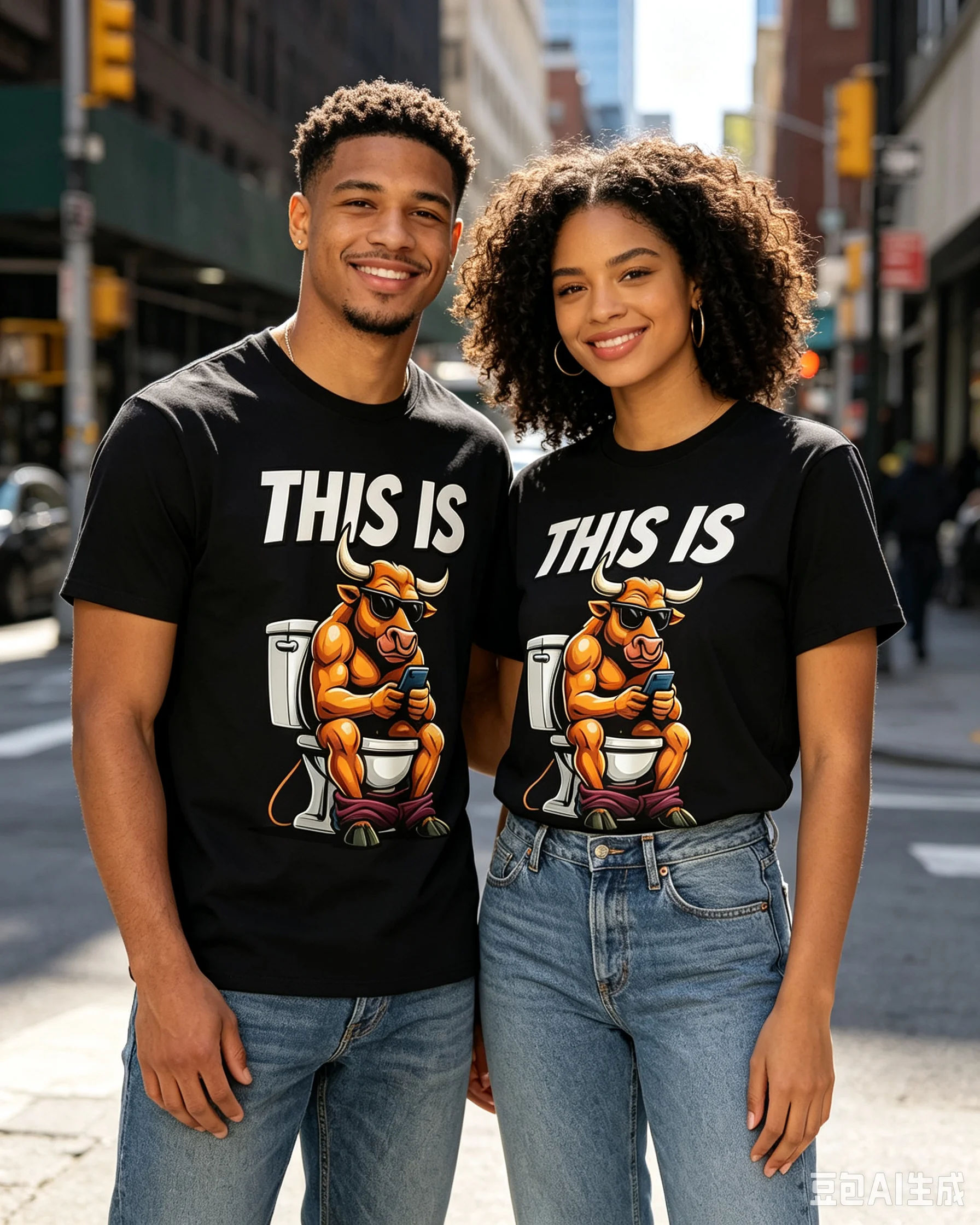 Funny Bull On Toilet This Is Graphic T‑Shirt, Humorous Novelty Tee For Men Women, Casual Couple Short Sleeve T‑Shirt
