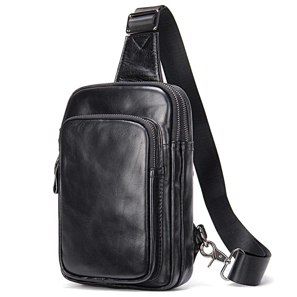 Skórzana torba męska Męska torba na klatkę piersiową typu crossbody Superior Sense Outdoor Torba na ramię Top Layer Cowhide Torba na ramię Torba na klatkę piersiową — zdjęcie 2