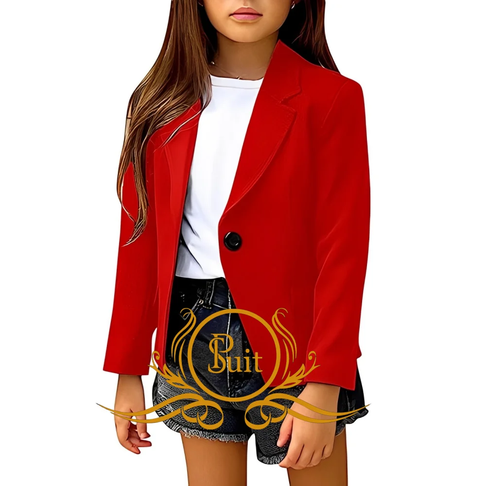 Mädchen einfarbig Revers Anzug 1 stücke knopf Langarm Blazer Jacke Mode Mantel für junge Mädchen