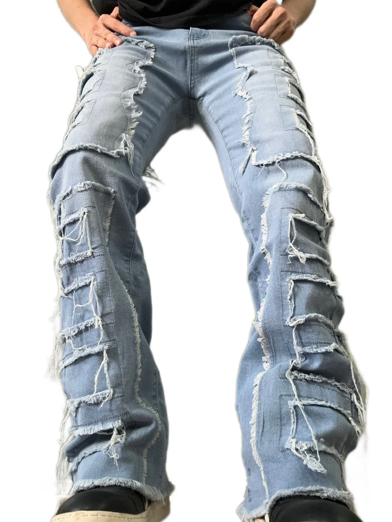 

Мужские узкие зауженные хлопковые эластичные брюки — манжеты со средней талией, необработанными вырезами и ткань с воздушным потоком для повседневной работы на весь день