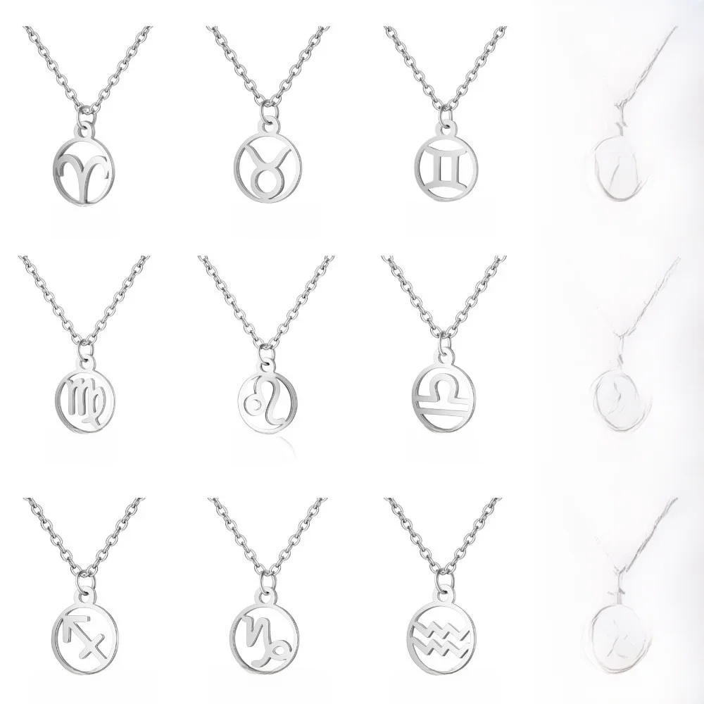 Oly2u Gwiazda ze stali nierdzewnej Znak zodiaku 12 konstelacji Naszyjniki Choker Wisiorki Baran Waga Lew Collier Prezent urodzinowy — zdjęcie 2