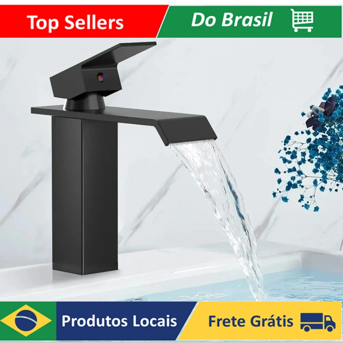 T6006 Black Luuk Young Square Luxury Low Sink Cascade Bathroom Faucet