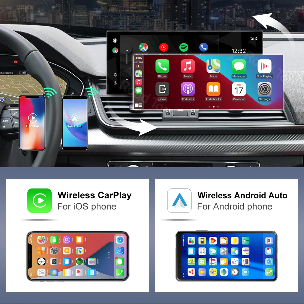 Tela multimídia do carro superior da estrada para audi q5 2018-2019 12.3 ''tela linux com funções sem fio carplay android auto airplay