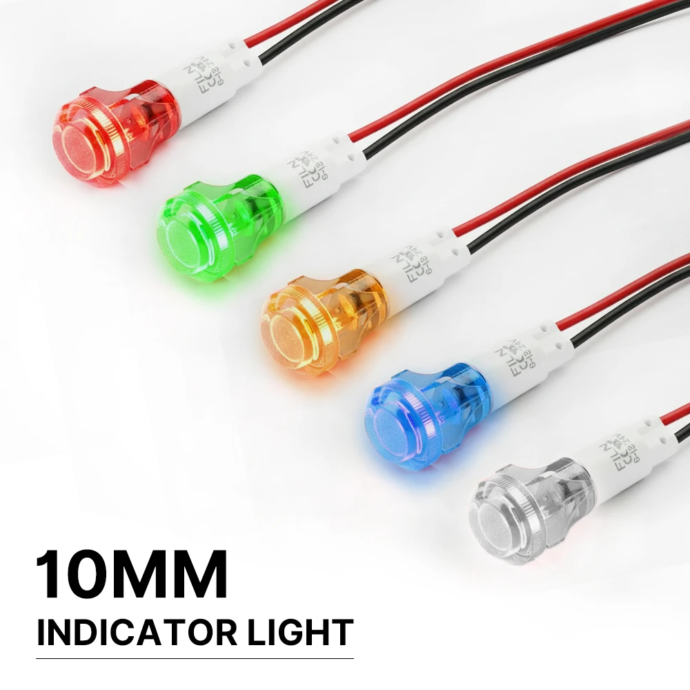 FILN 5/25PCS 10mm IP67 Waterproof LED Indicator Light 12V-24V Panel Mount Pilot Lamp for Car Marine Machine Equipment Dashboard