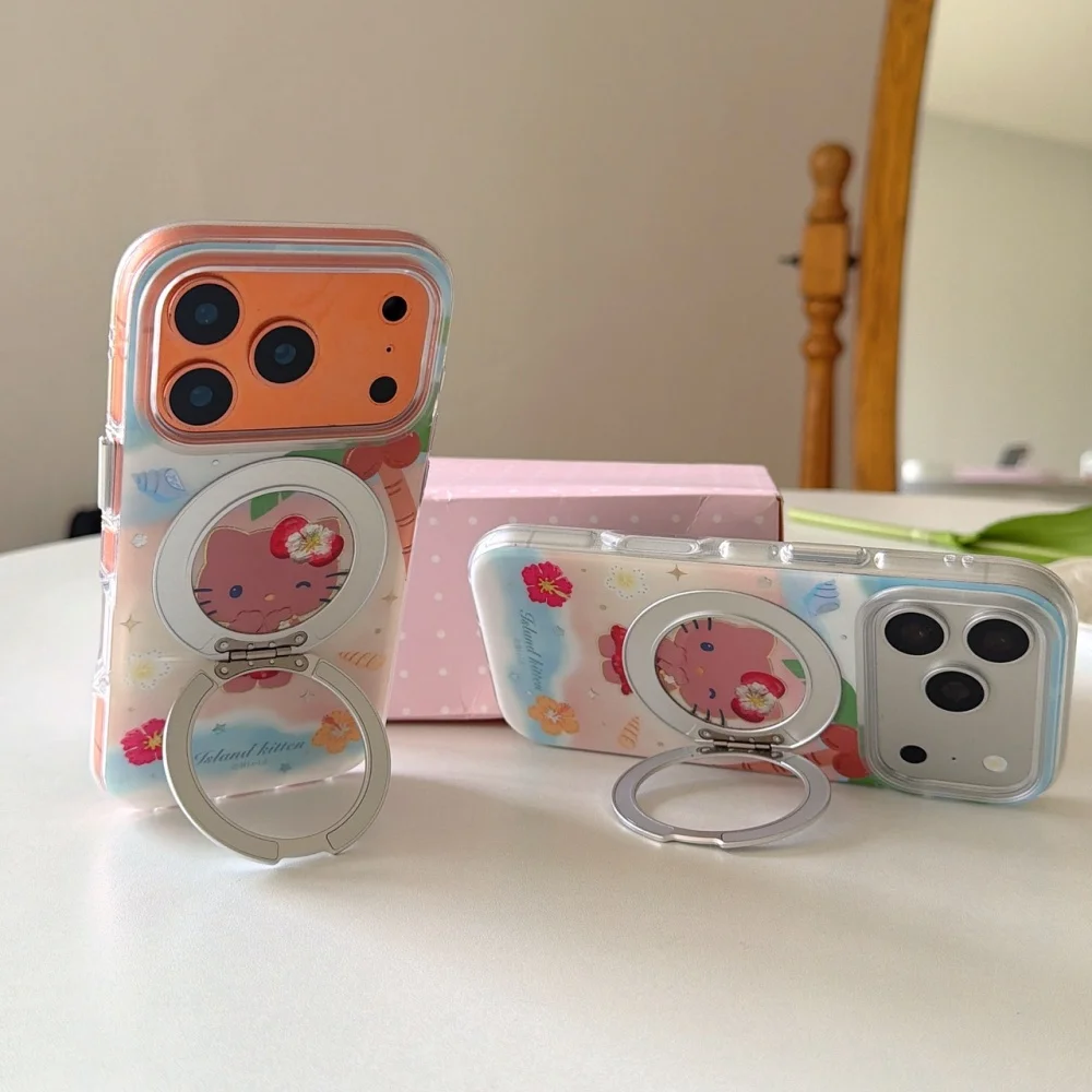 Korean Glitter Flower Hellokitty Magnetic Phone Case for iPhone 17 16 15 Pro Max 18 17 Pro 16 Pro Cover With Magsafe Stand Cases view 2
