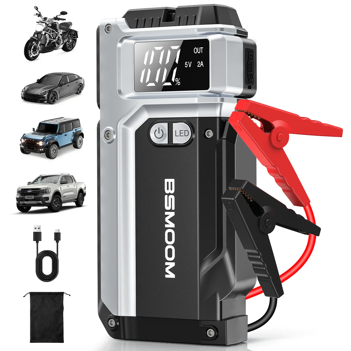 9000A UltraSafe, avviatore di emergenza per auto a 12V, dispositivo per l’alimentazione di batterie, con schermo digitale, torcia LED di emergenza e caricabatterie portatile per telefoni, compatibile
