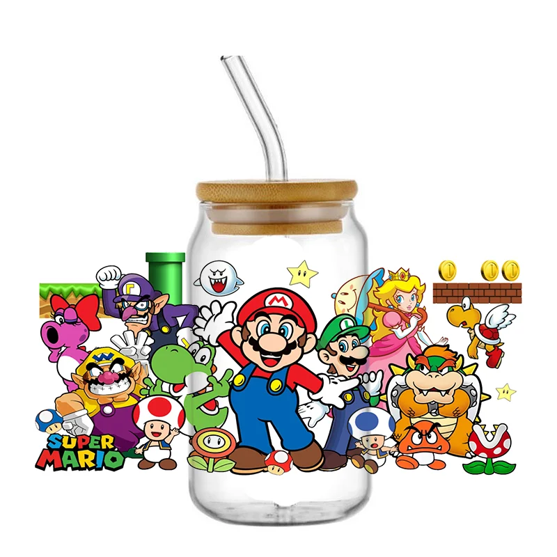 Miniso NEW Super Mario Bros UV DTF Transfer Sticker Waterproof Transfers Decals 16oz for Glass Cup Wrap Stickers