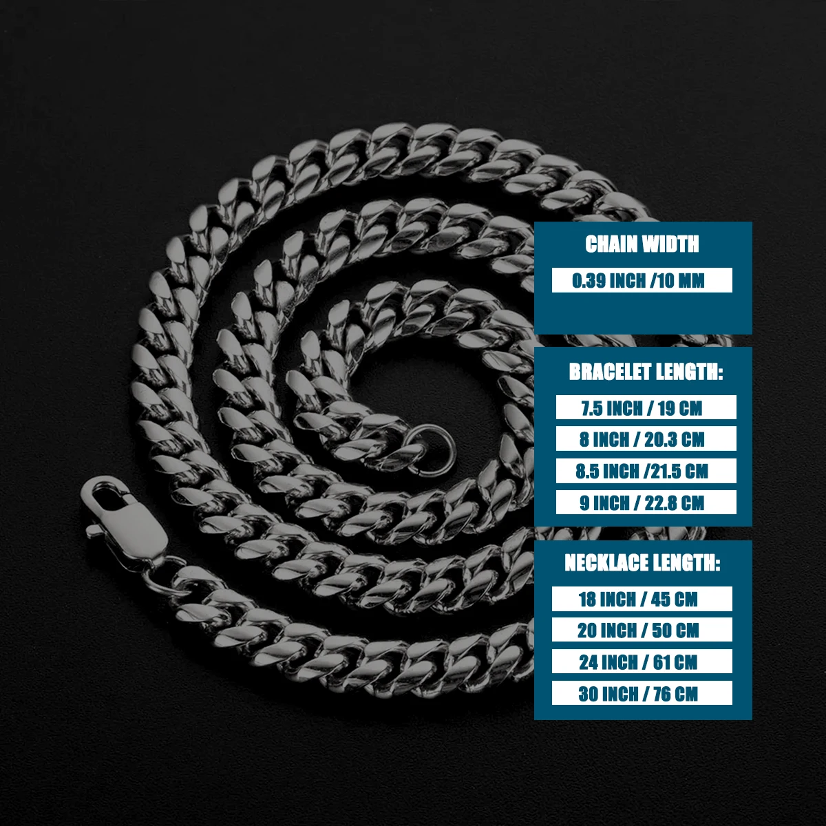 8mm Wide Men's Goldenery Stainless Steel Miami Cuban Link Chain Necklace with Design Buckle, Size Optional 18