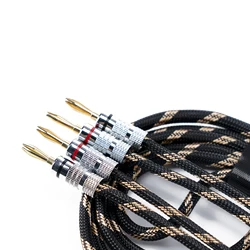Brand Nylon Braided Hi-Fi Speaker Cable Wire with Gold-Plated Banana Tip Plugs - 1.8m*2/0.3m*2