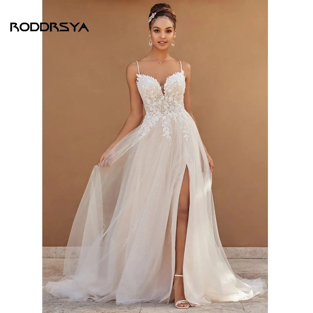 Rodddrsya Boho eleganckie suknie ślubne dla kobiet 2023 Sweetheart-line tiulowe koronkowe aplikacje bez pleców, z wycięciem Vestidos De Novia