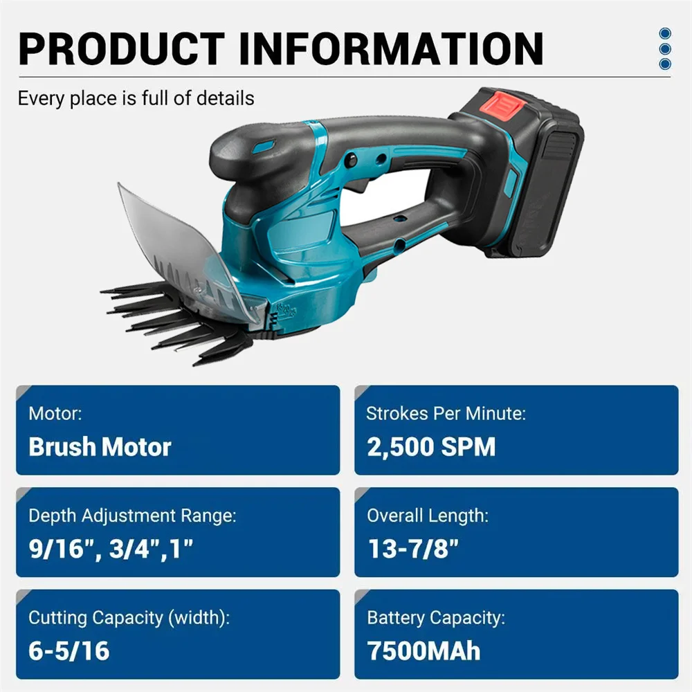 2 IN 1 Electric Hedge Trimmer 2500 SPM Lawn mover Garden Bush wide Scissors Power Tool For Makita Battery