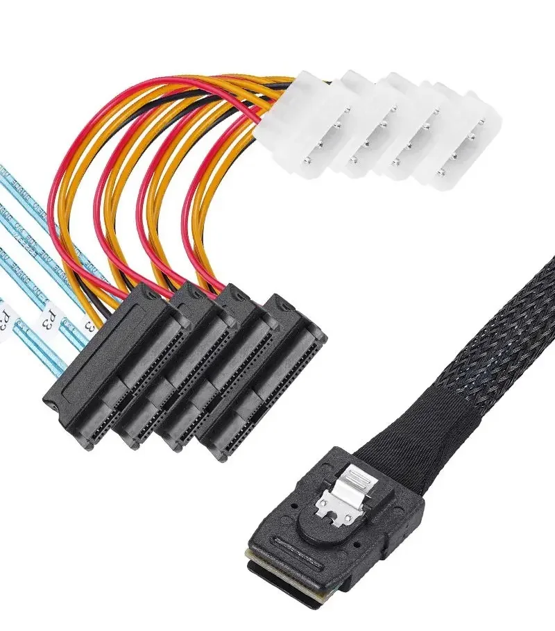 Kabel Mini SAS SFF 8087 do 4 SFF -8482 duży 4PIN 15pin kabel danych dysku twardego SFF-8087 Host do 4 SAS 29Pin SFF8482 kabel — zdjęcie produktu 6