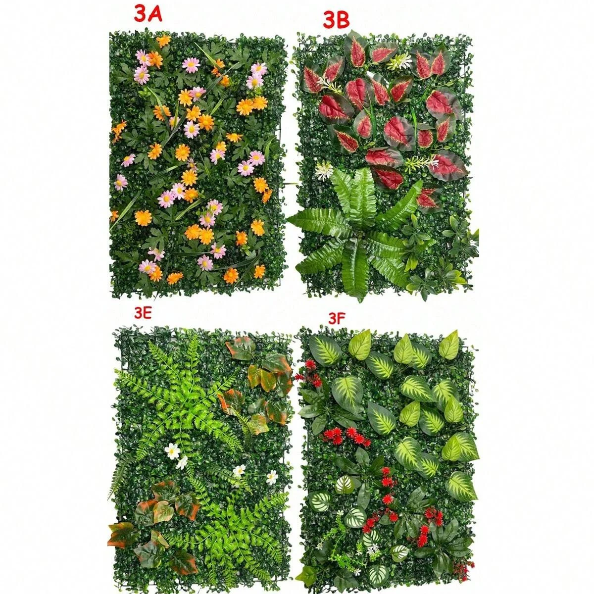 Kunstrasen-Wandpaneel mit Blumen, künstliche Pflanze, Sichtschutz, Heckenschutz, Gras-Hintergrund, grüne Wand, für den Innenbereich, Heimdekoration – Detail 8
