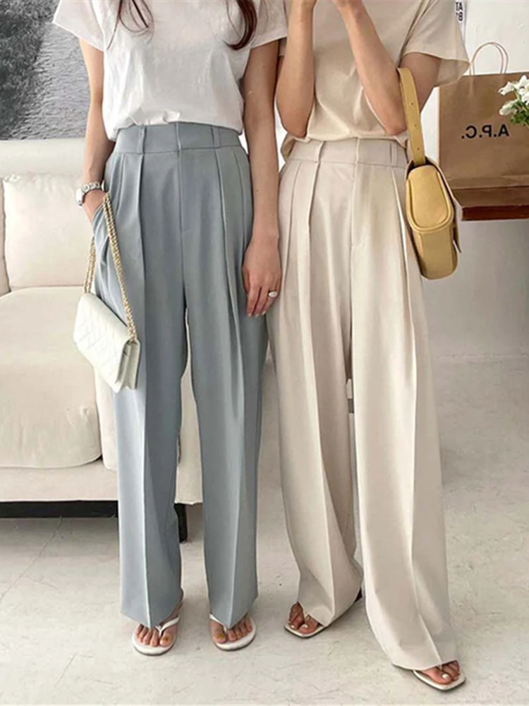 Colorfaith New 2022 Wide Leg Straight High Waist Office Capris Spring Summer Women\'s Suits Pants Ankle-Length Trousers P1702