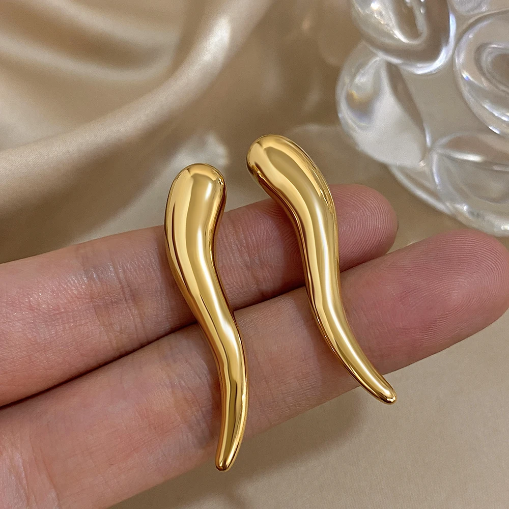 

Freetry Smooth Stainless Steel Water Drop Stud Earrings Women Waterproof Golden Metal Geometric Piercing Earrings Jewelry Female