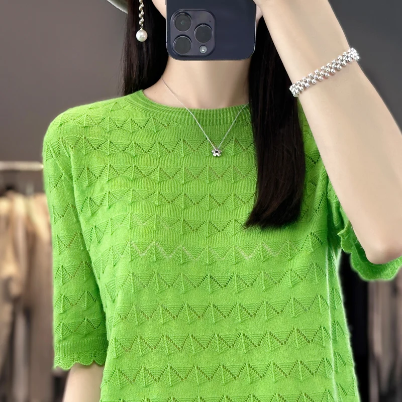 

LONGMING Fashion Short Sleeve T-shirt Tops for Women Summer T-shirt Knitted O Neck Tees Korean Popular Youthful Women's Clothes