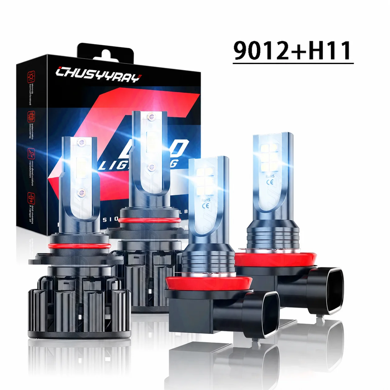 For GMC Acadia 2013-2019 4X 9012 H11 LED Headlight High/Low Beam + Fog Light Bulbs 6000K 100W 8000LM