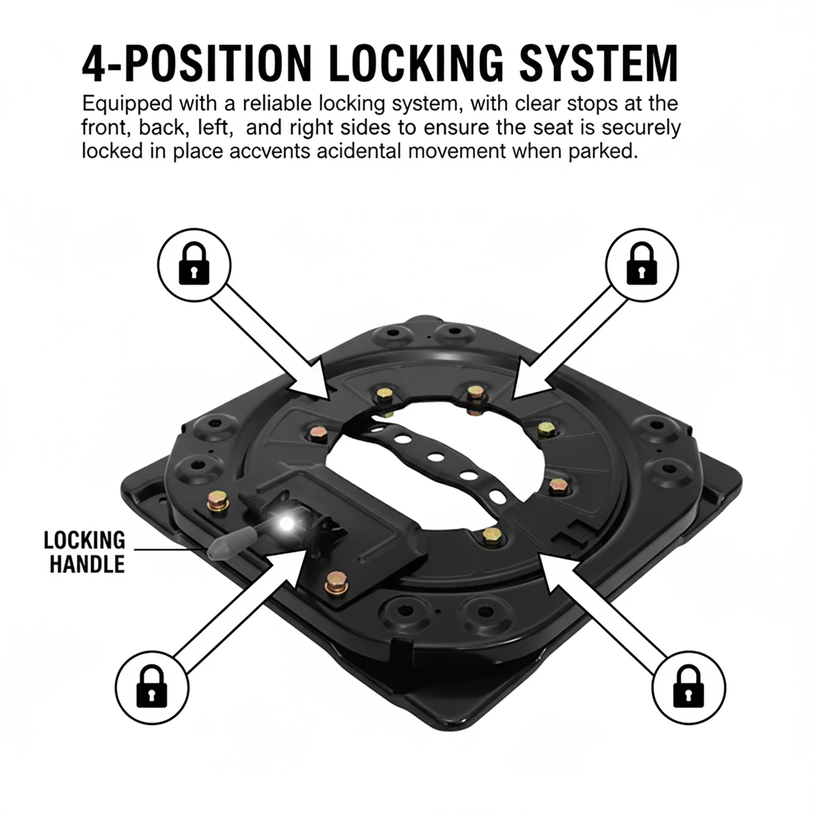 

Универсальное усиленное поворотное основание для сиденья, 360 градусов ° Вращающийся адаптер для сиденья с 4-точечным креплением 90° ° Для переоборудования автодомов, кемперов, грузовиков и автобусов
