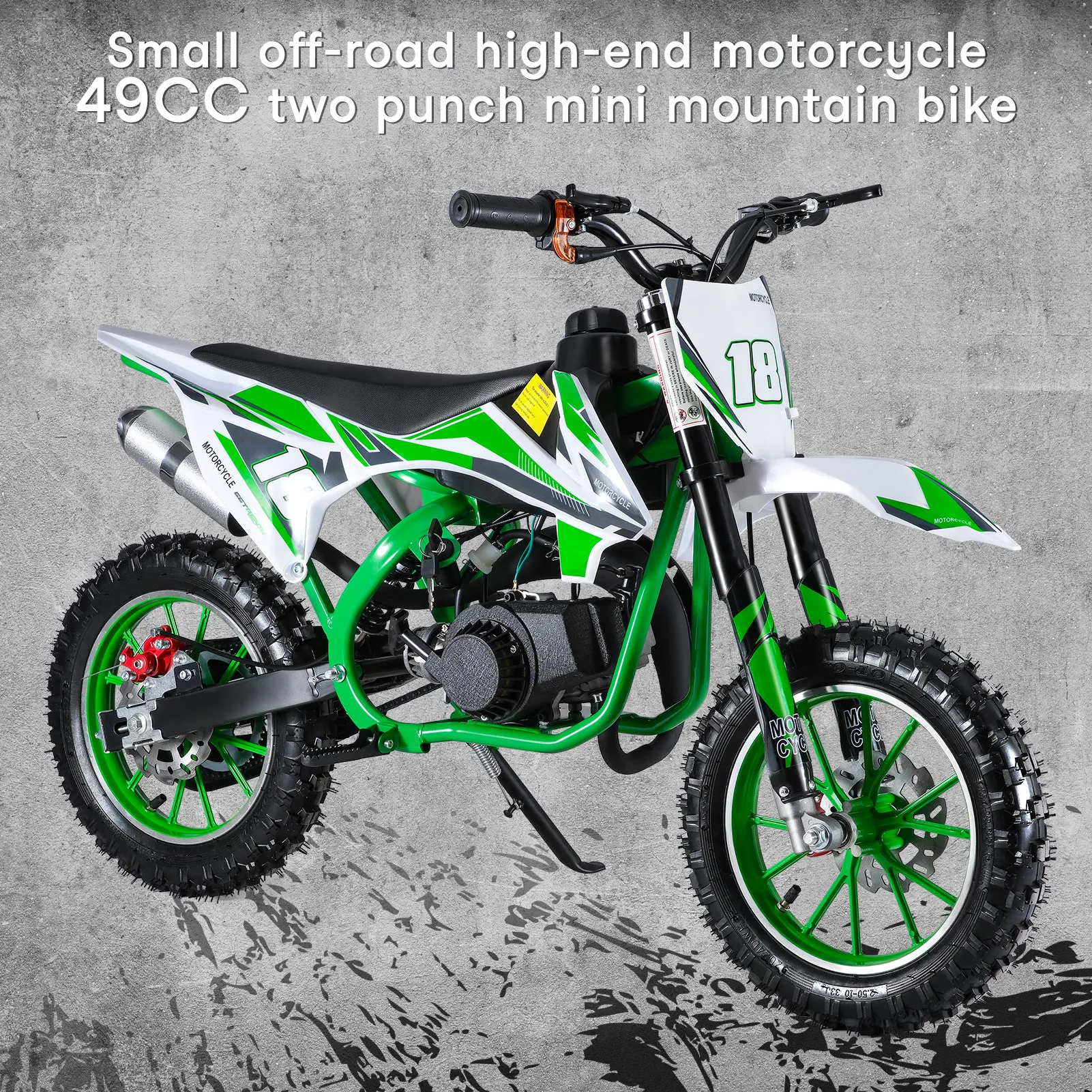 49cc Kids Gas Dirt Bike, 2-Stroke Gas Power Motocross, Off Road Mini Motorcycle, Pocket Motorbike with Front Rear Disc Brakes