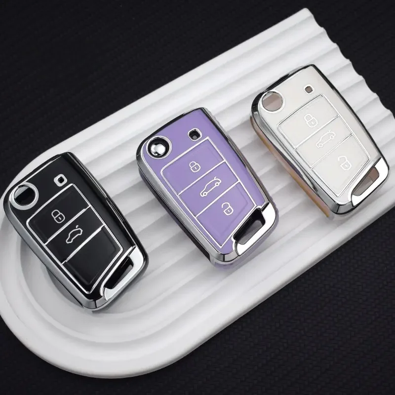 Pour VW Polo Skoda Octavia A7 Kodiaq Seat Ateca Leon Golf 7 MK7 VII Tiguan souple TPU voiture clé housse coque Fob support protecteur