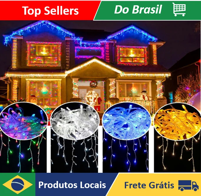 Cordão de Luz Natal Pisca Pisca 100 Led 9m 8 Funções Fio Transparente - Neverdie
