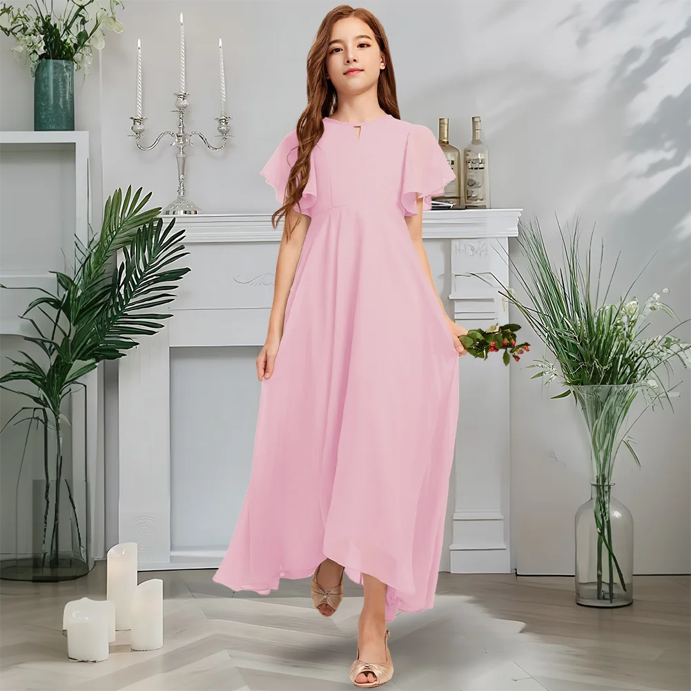 

Designer A-Line Junior Bridesmaid Dress Seafoam Flower Girl Dress Scoop Neck Asymmetrical Graduation Wedding Gown Party