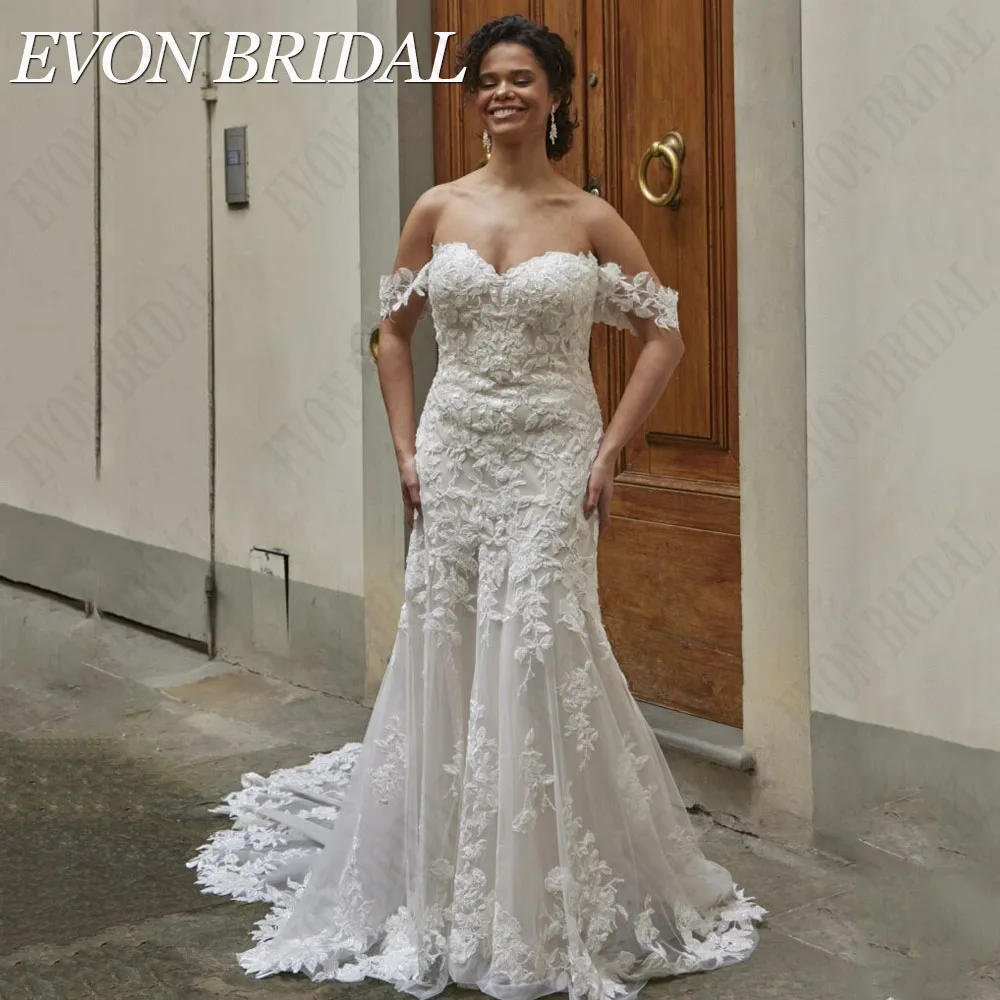 

EVON BRIDAL Exquisite Off Shoulder Wedding Dress Plus Size Mermaid Sweetheart Lace Applique Bridal Gowns Vestidos De Novia