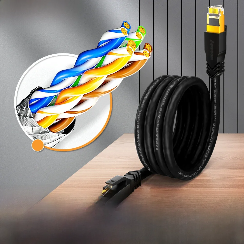 AMPCOM-Câble réseau LAN CATSnapethernet RJ45, 10Gbps, jeu à grande vitesse STP Patch 23AWG, fil pour ordinateur, PS5, Xbox